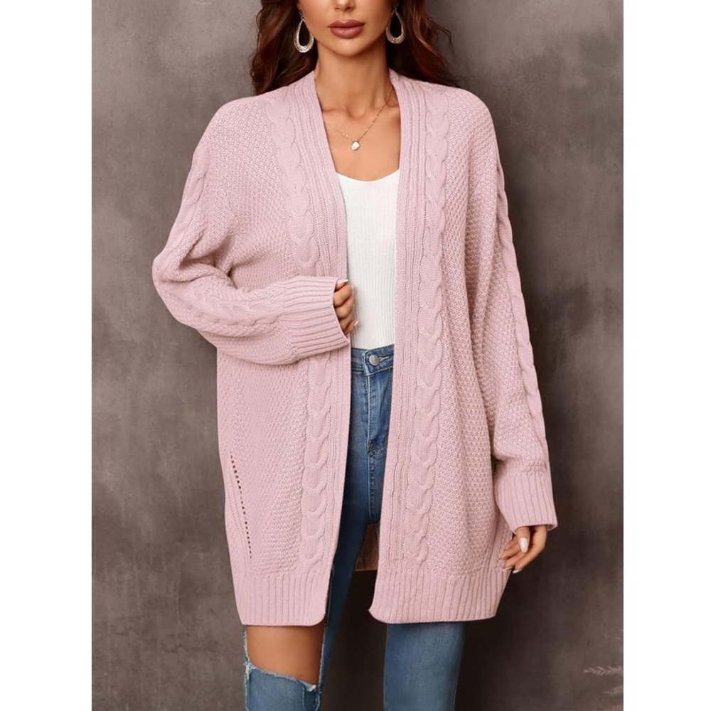 ❤️SOLD LOCALLY❤️ Women's Cable Knit Open Front Cardigan - Pink S - Picture 2 of 9